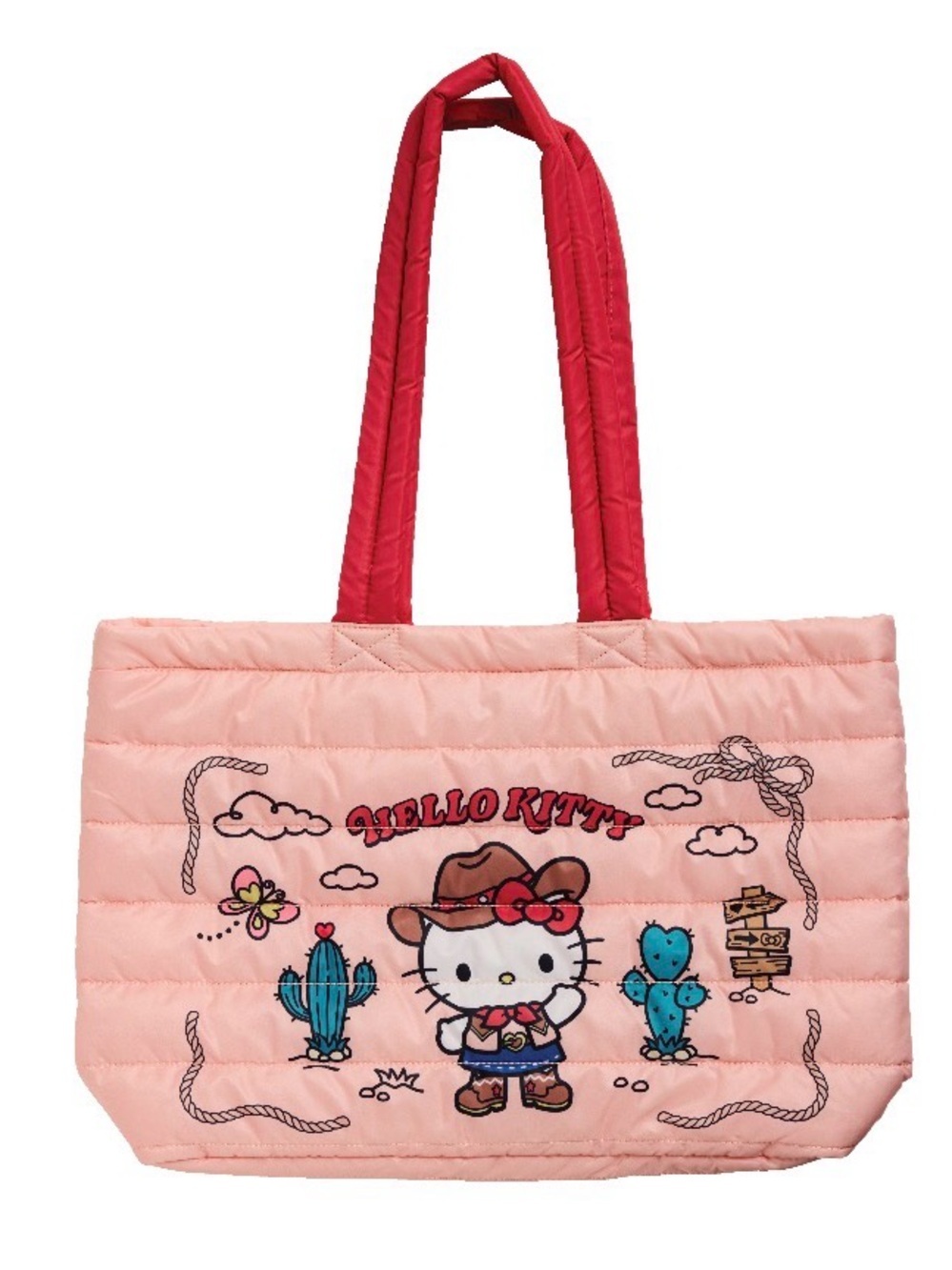 HEB Sanrio Western Hello Kitty Puff Travel Tote Bag Pink Cowgirl Collection New